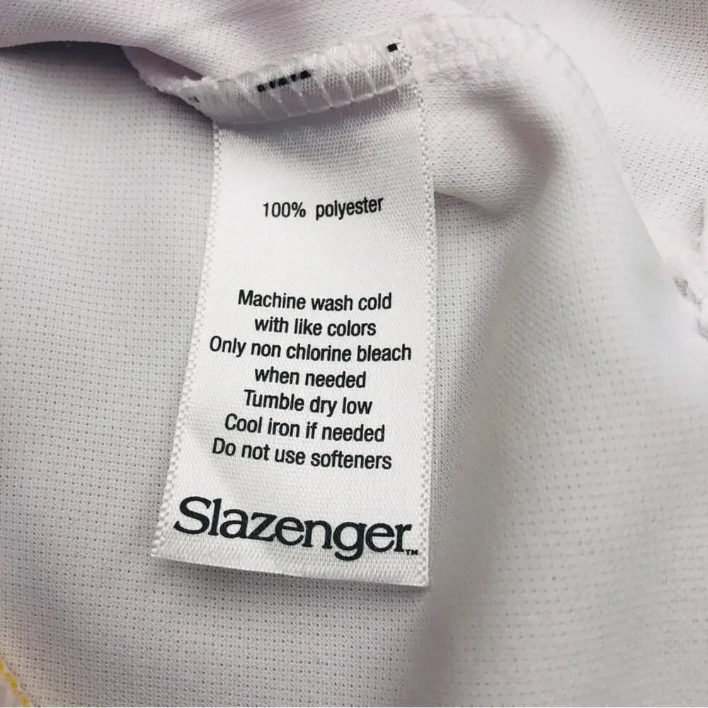 Slazenger White Zip Front Polo Activewear Shirt with Gold Piping Short Sleeve - Picture 12 of 16